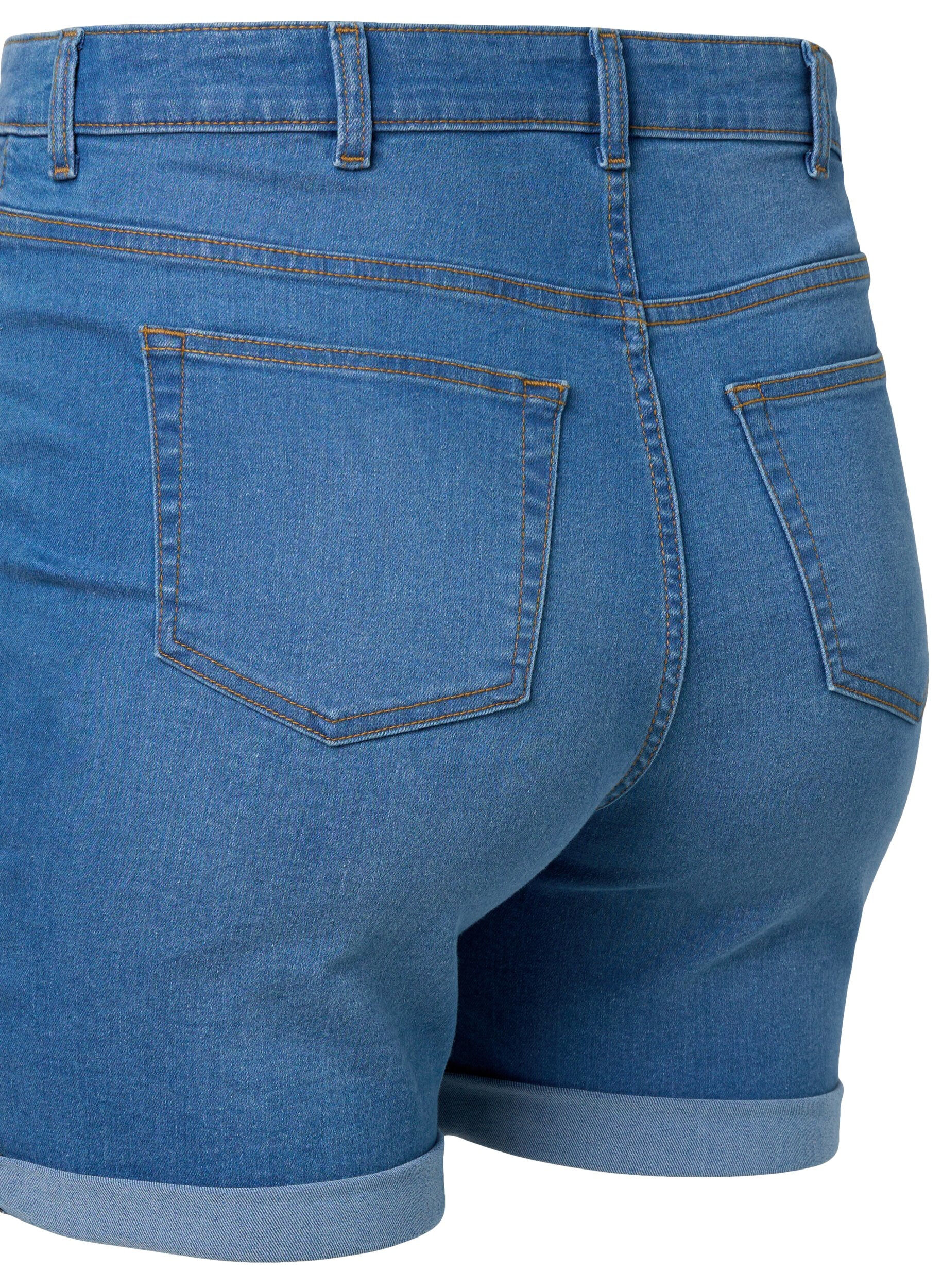 Zizzi Short en jean &agrave; taille haute et coupe ajust&eacute;e, Medium Blue Denim, Packshot image number 3