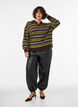 Blouse en maille &agrave; rayures et col polo, Marron, Model image number 1