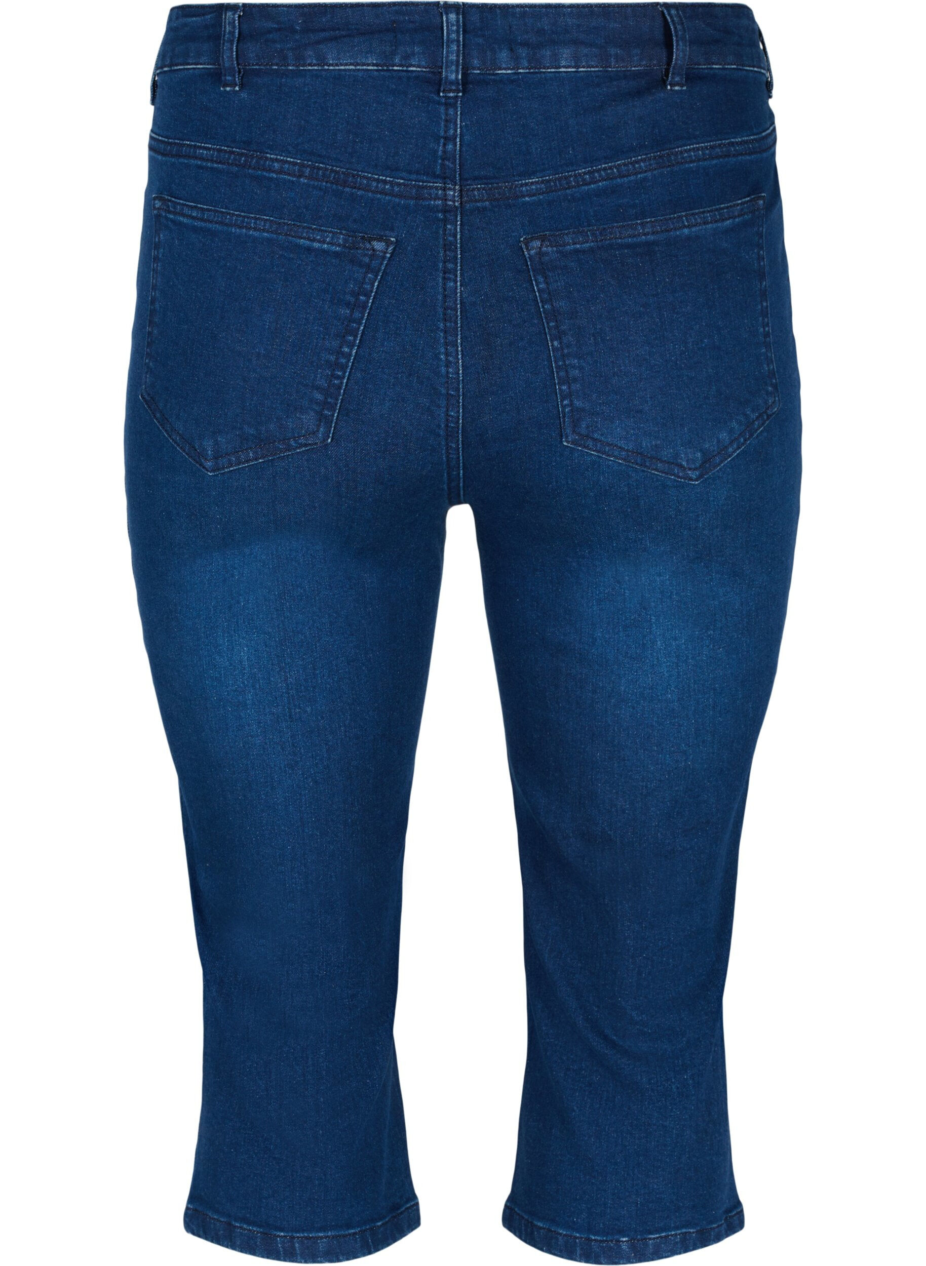Zizzi Pantalon capri moulant en denim de coton, Dark blue denim, Packshot image number 1