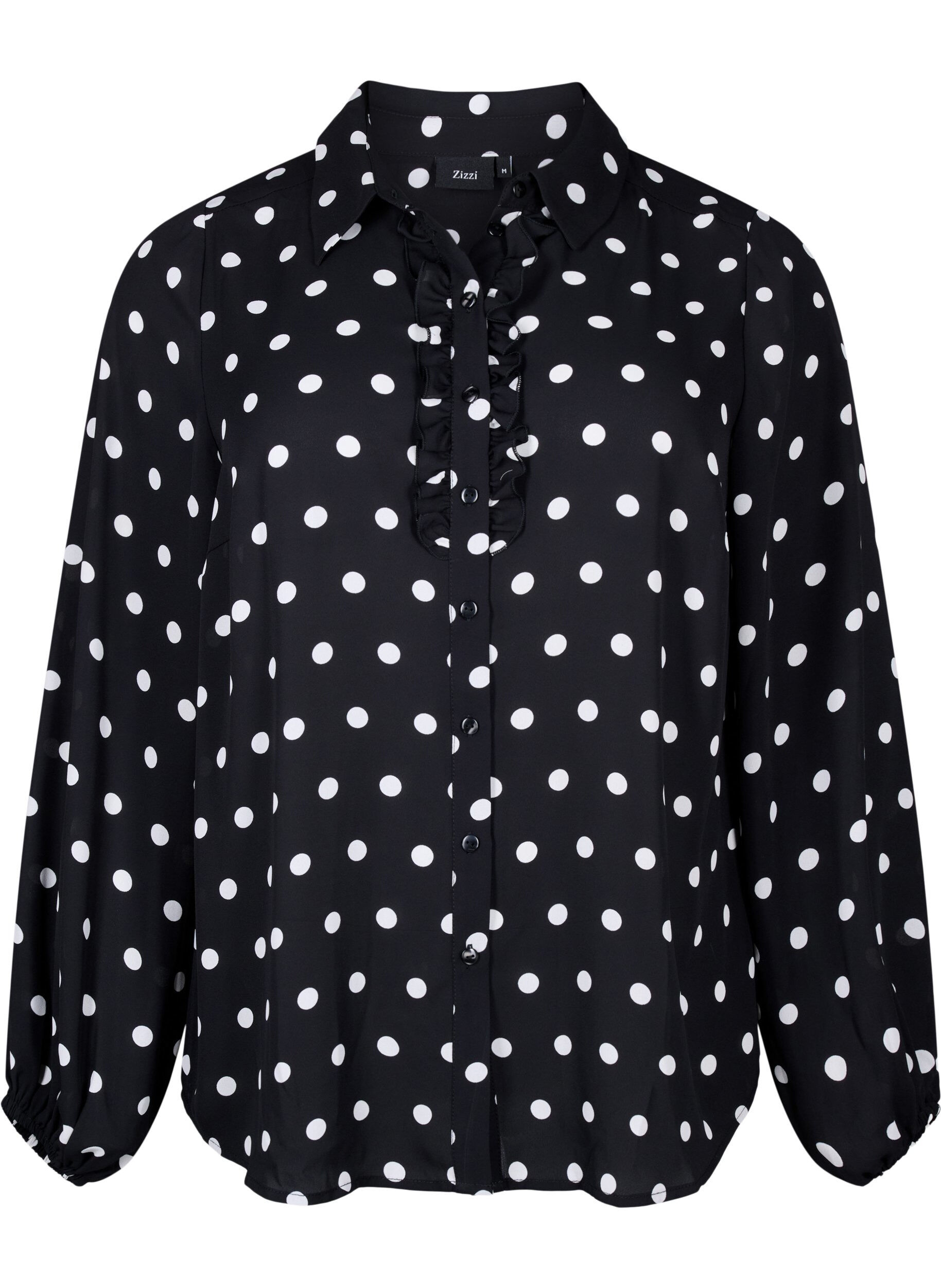 Zizzi Chemise &agrave; pois &agrave; jabots, Black W. White Dot, Packshot image number 0