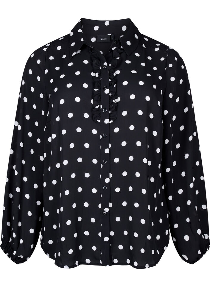Chemise à pois à jabots, Black W. White Dot, Packshot image number 0
