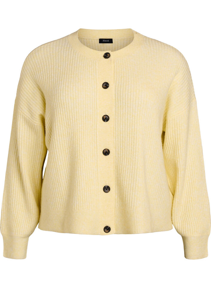 Cardigan en tricot côtelé avec boutons, Jaune clair, Packshot image number 0