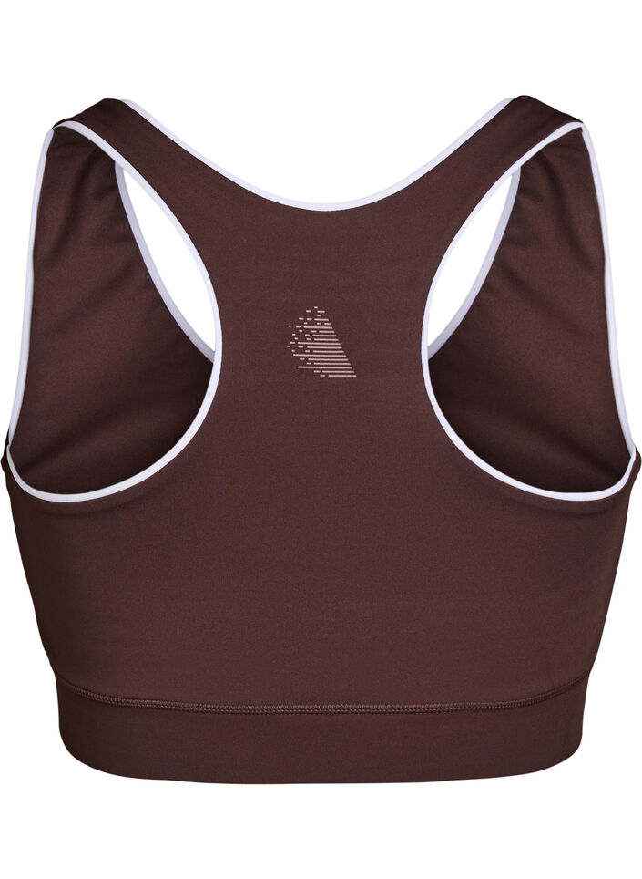 Brassière de sport à dos nageur avec finitions contrastantes, Marron, Packshot image number 1