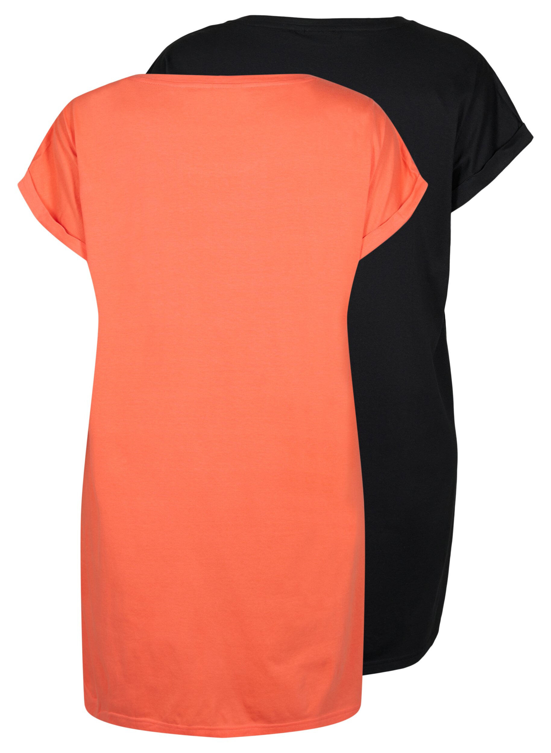 Zizzi Robe en coton &agrave; manches courtes (2-pack), Living Coral / Black, Packshot image number 1