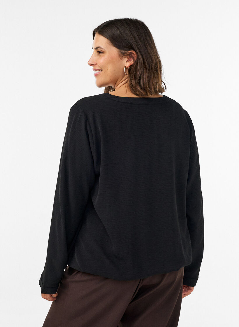 Blouse &agrave; la silhouette ballon avec col en V, Noir, Model image number 2