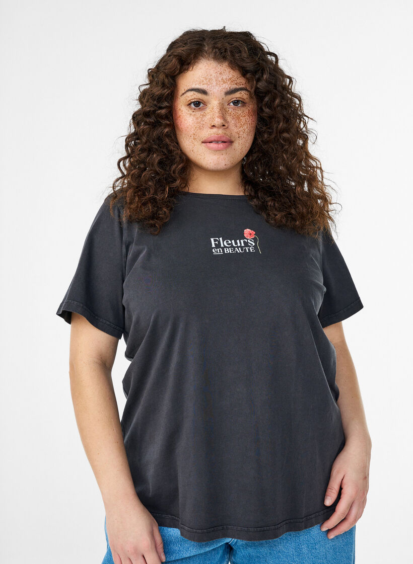 T-shirt en coton avec imprim&eacute; devant et dos, 9991, Model image number 0