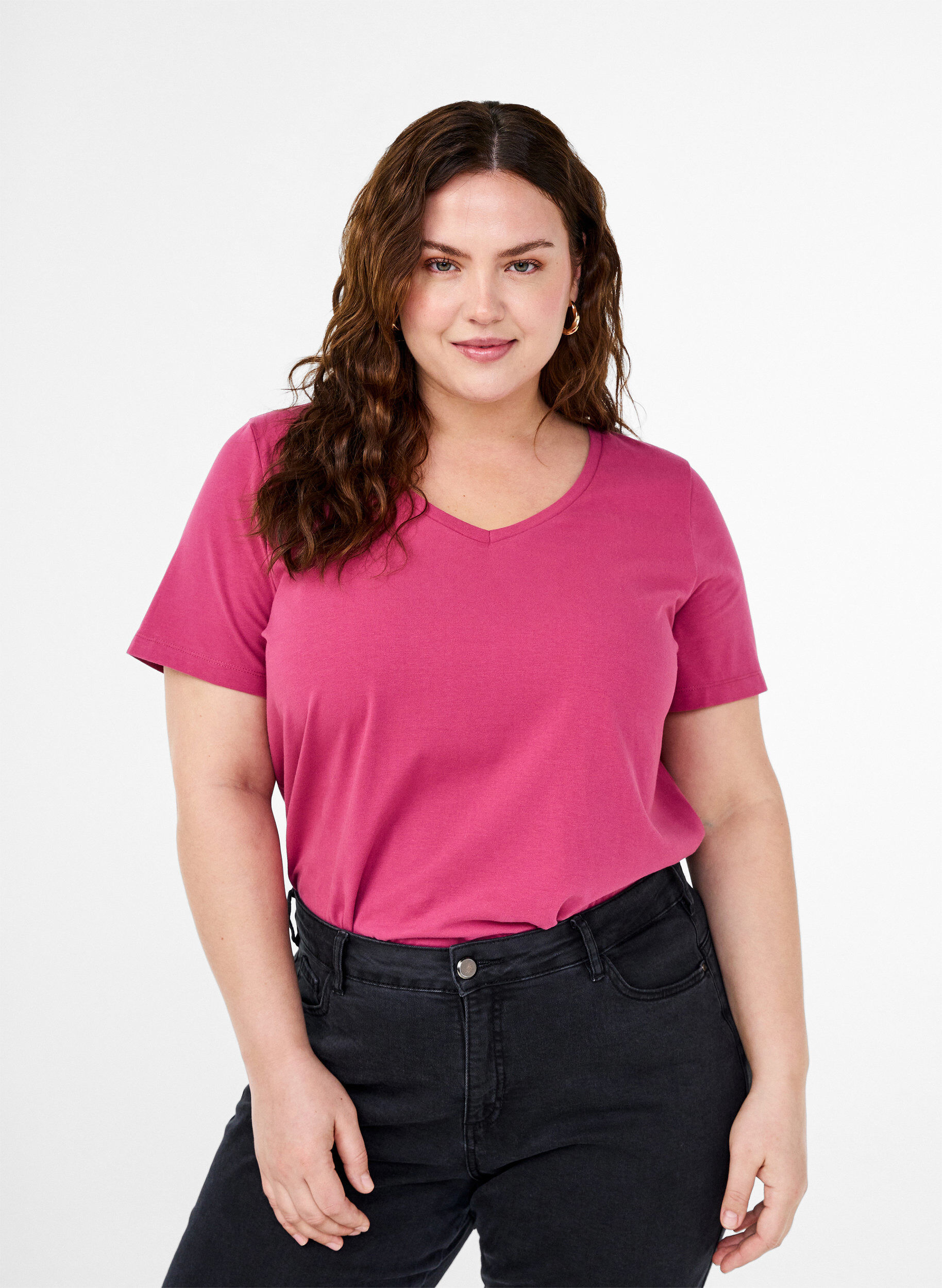 ZizziT-shirt basique en coton de couleur unie, Bordeaux, Model image number 0