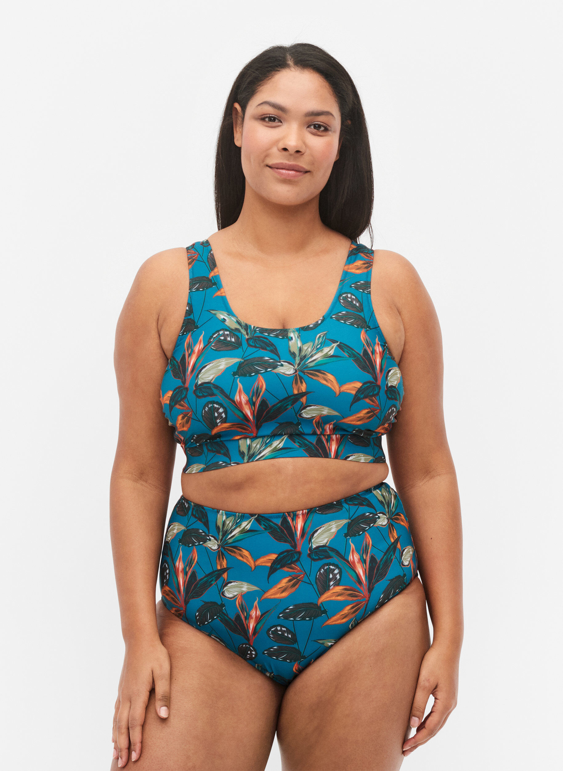Zizzi Bas de bikini taille haute avec imprim&eacute;, Turquoise, Model image number 0