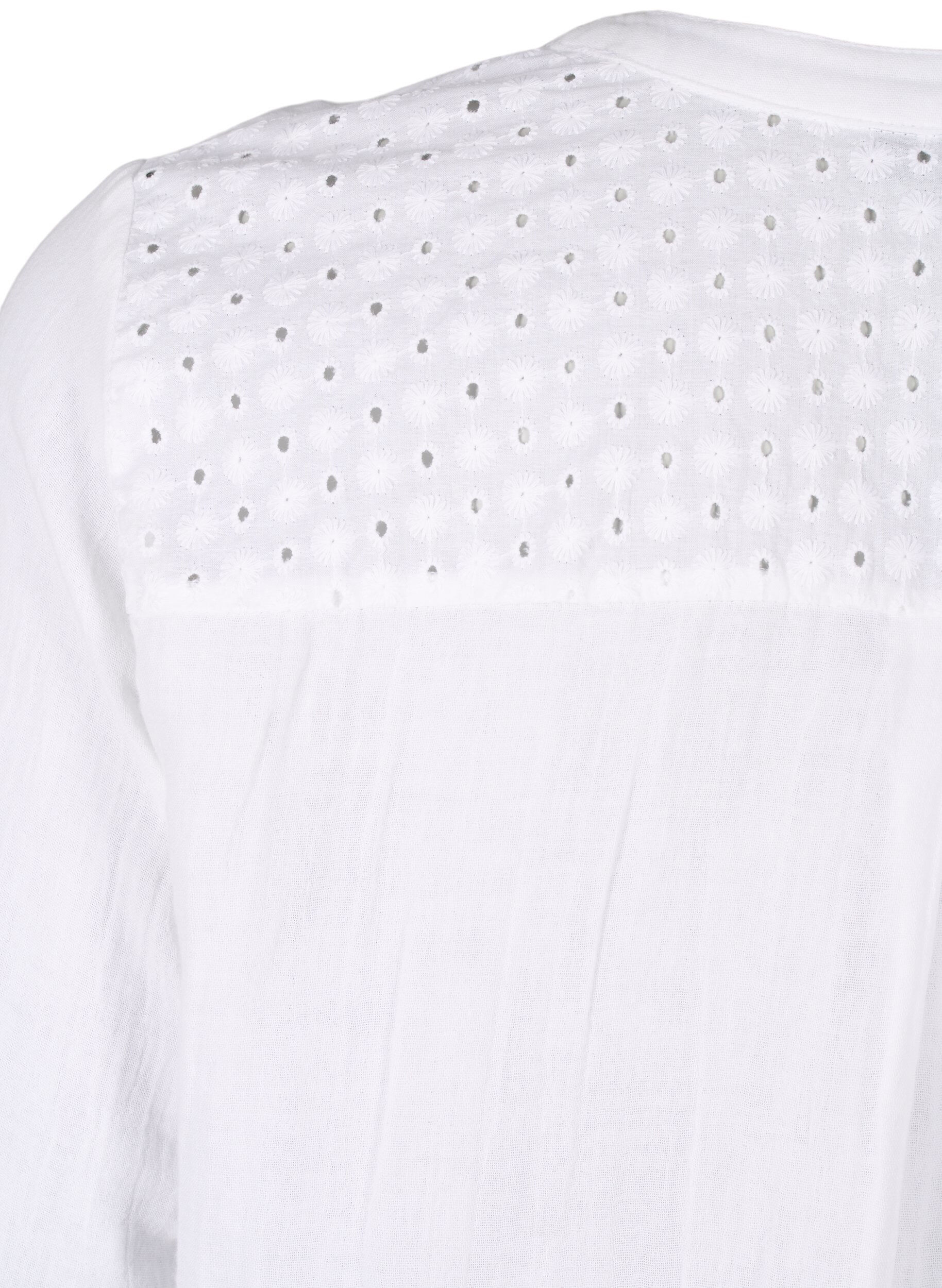 Zizzi Chemisier en coton &agrave; broderie anglaise et manches 3/4, Bright White, Packshot image number 3