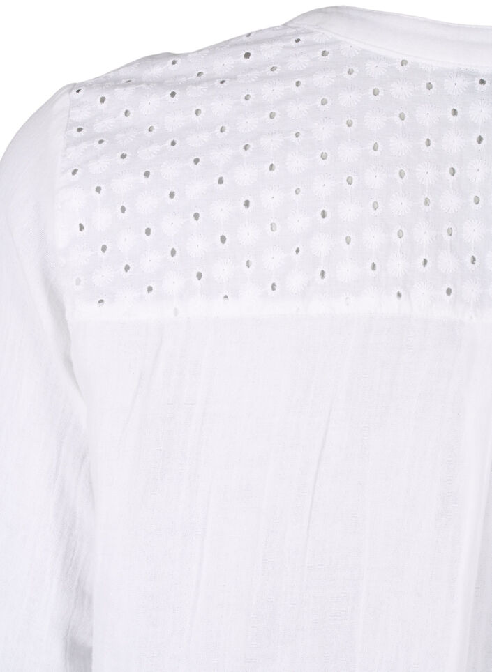 Chemisier en coton à broderie anglaise et manches 3/4, Bright White, Packshot image number 3