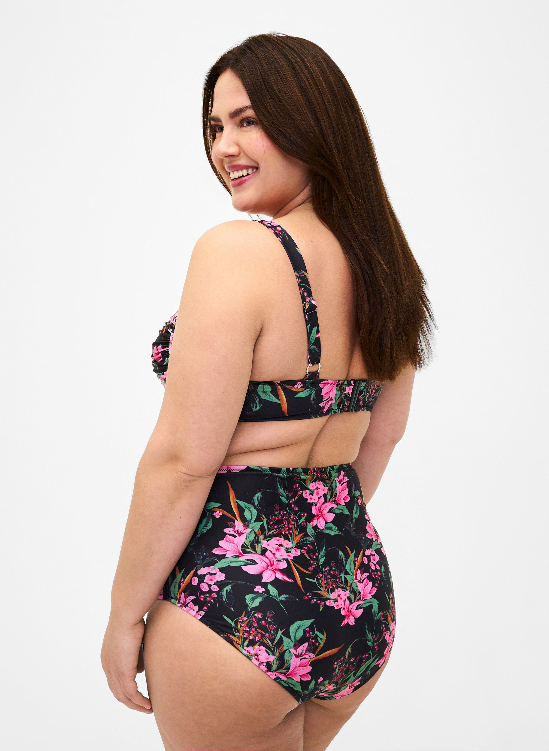 Zizzi Bas de bikini taille extra haute avec imprim&eacute;, Rose, Model image number 1