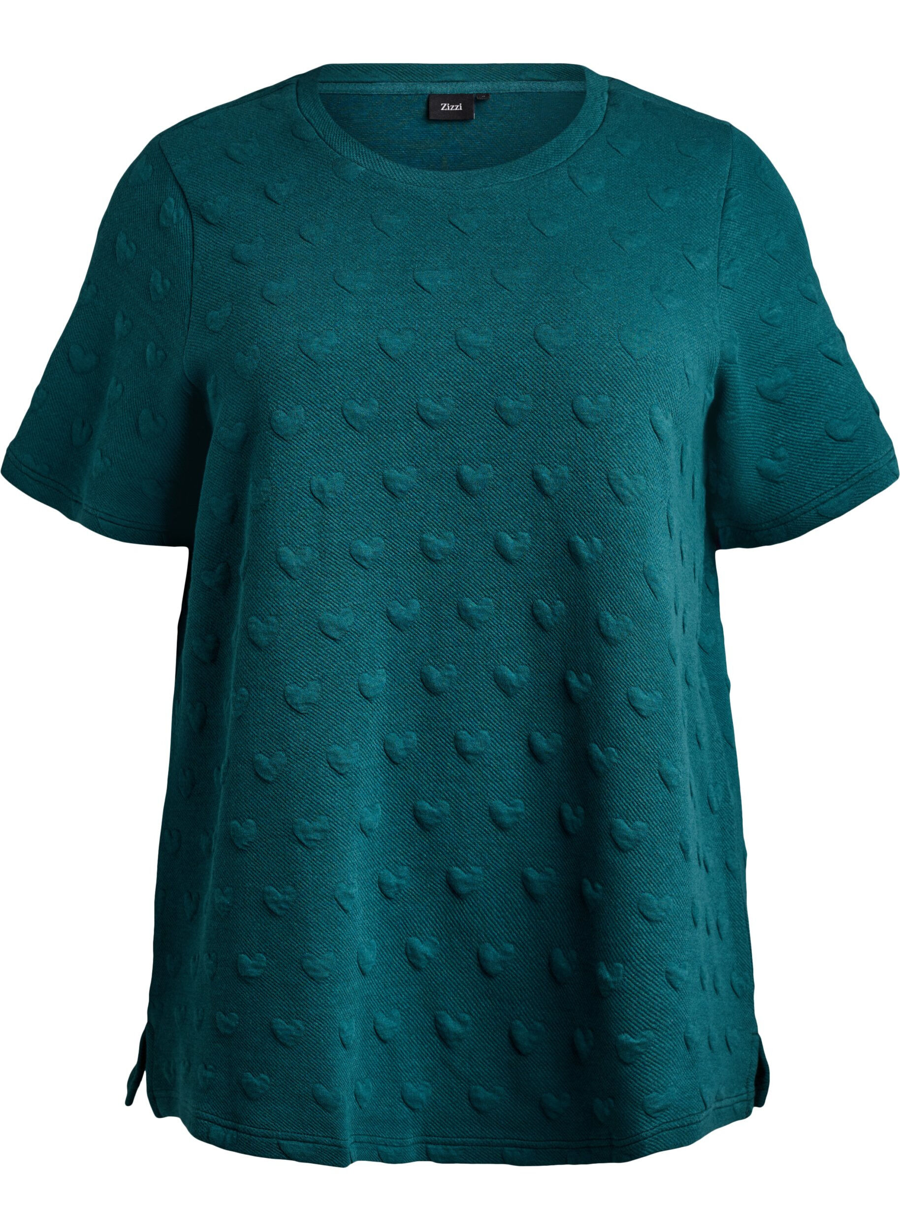 Zizzi T-shirt en jersey de coton gaufr&eacute;, Vert, Packshot image number 0