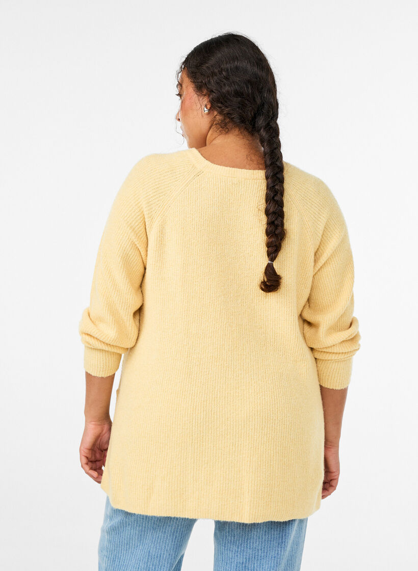 Pull en maille &agrave; motif diagonal et manches raglan, Jaune clair, Model image number 2