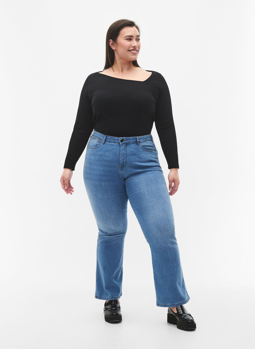 T-shirt à manches longues avec coupe asymétrique, Black, Model image number 2