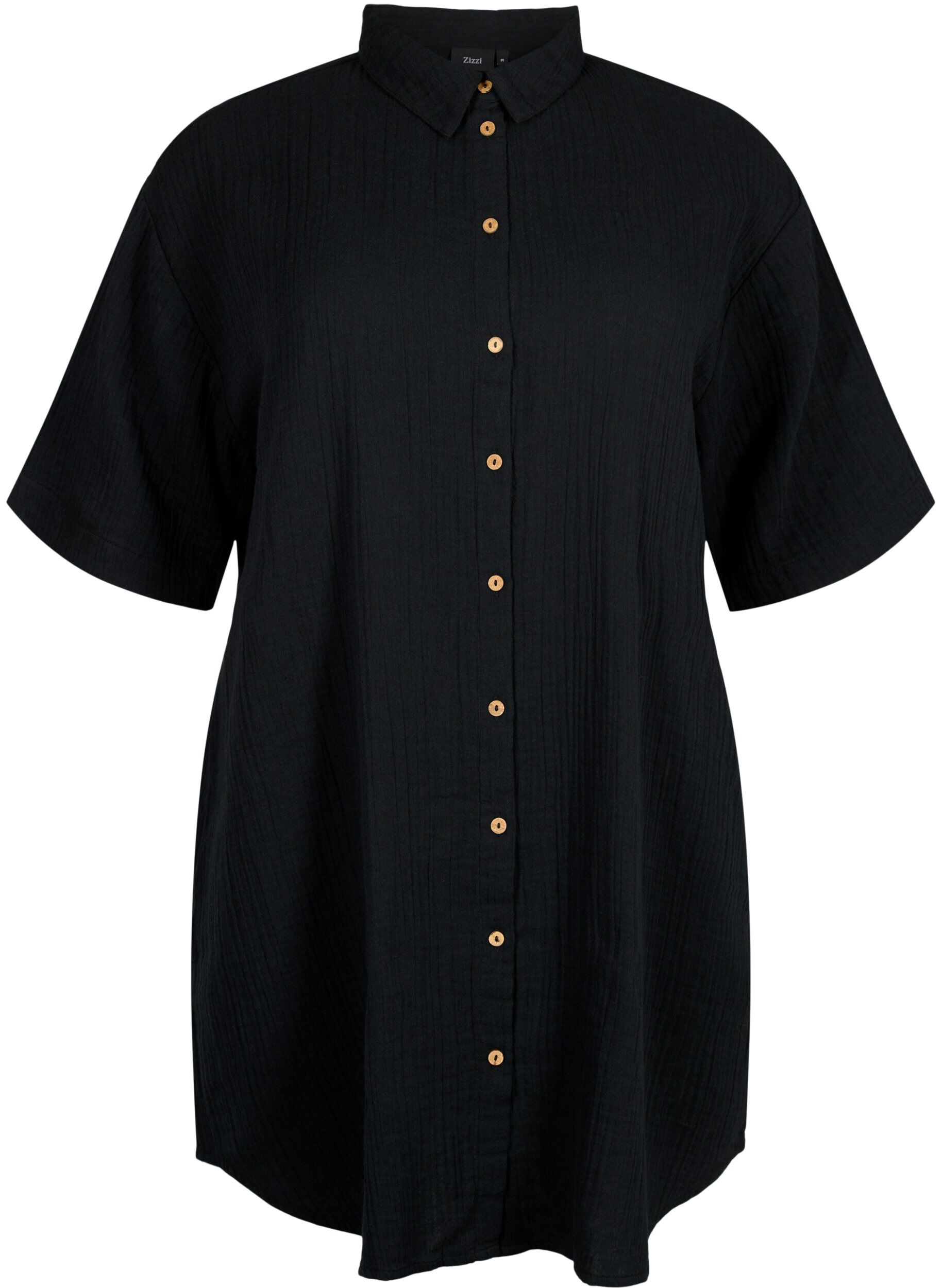 Zizzi Chemise &agrave; manches courtes avec boutons, Black, Packshot image number 0