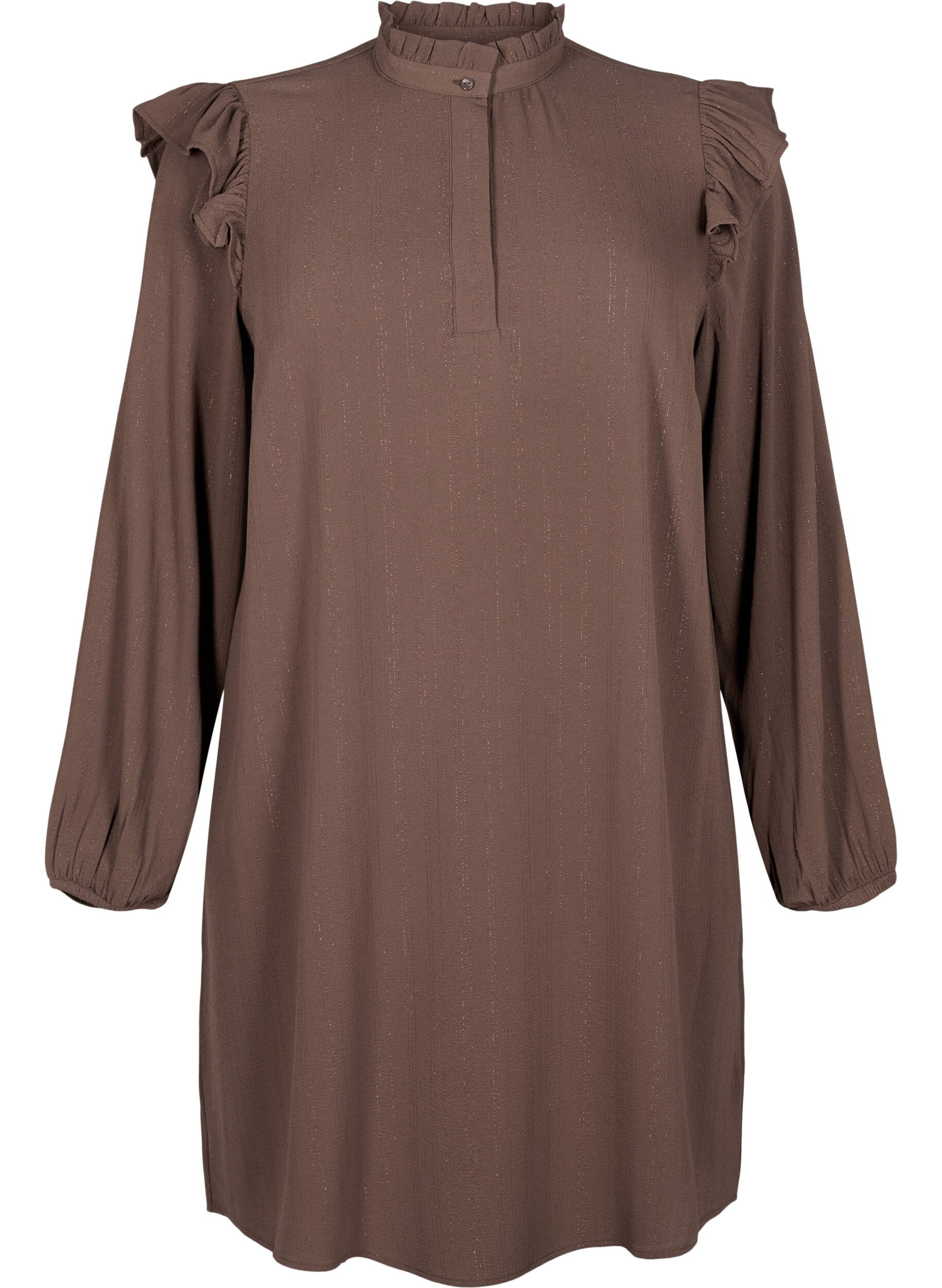 Zizzi Robe courte &agrave; volants et paillettes, Marron, Packshot image number 0