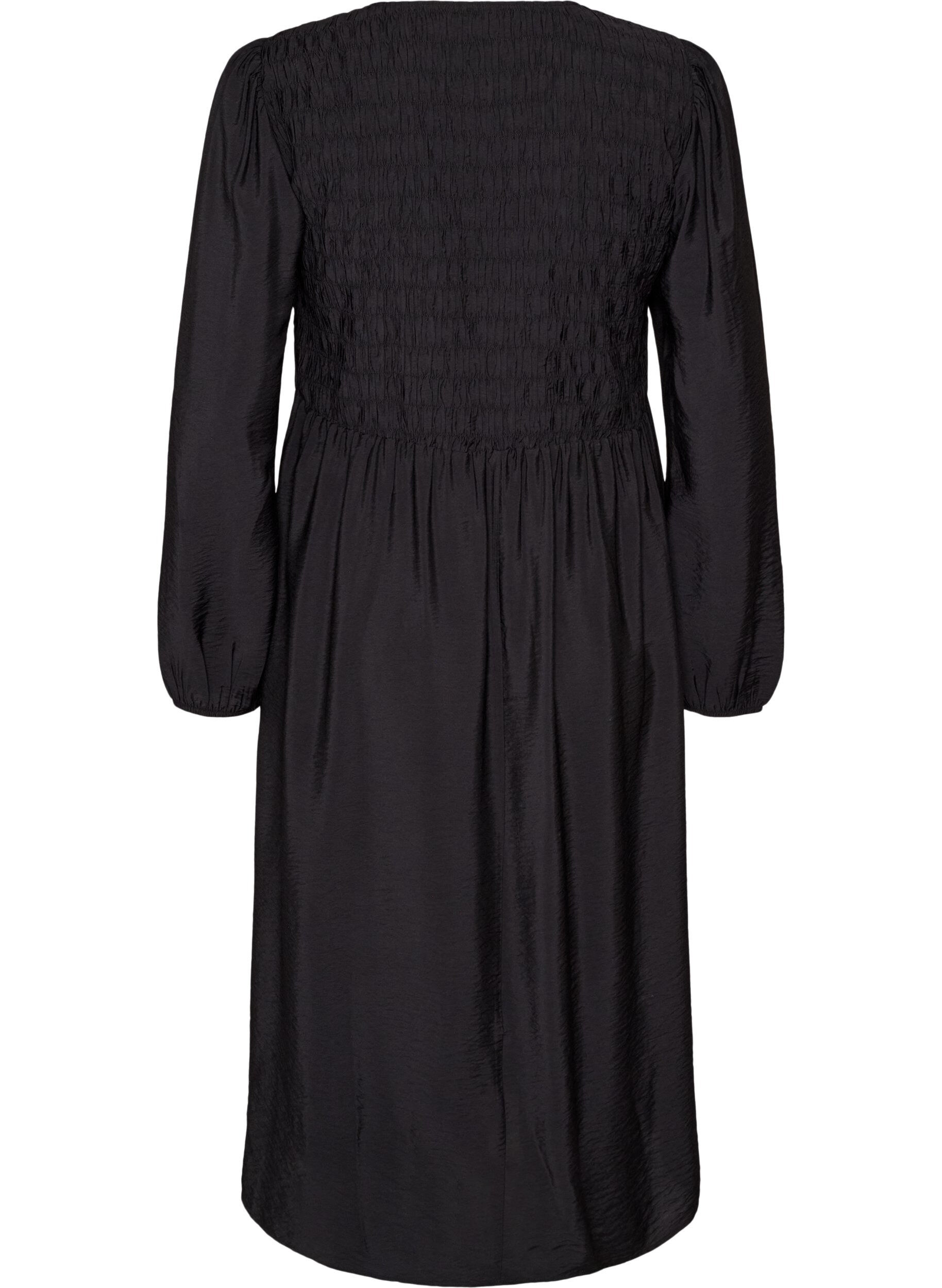 ZizziRobe midi en viscose avec smocks, Noir, Packshot image number 1