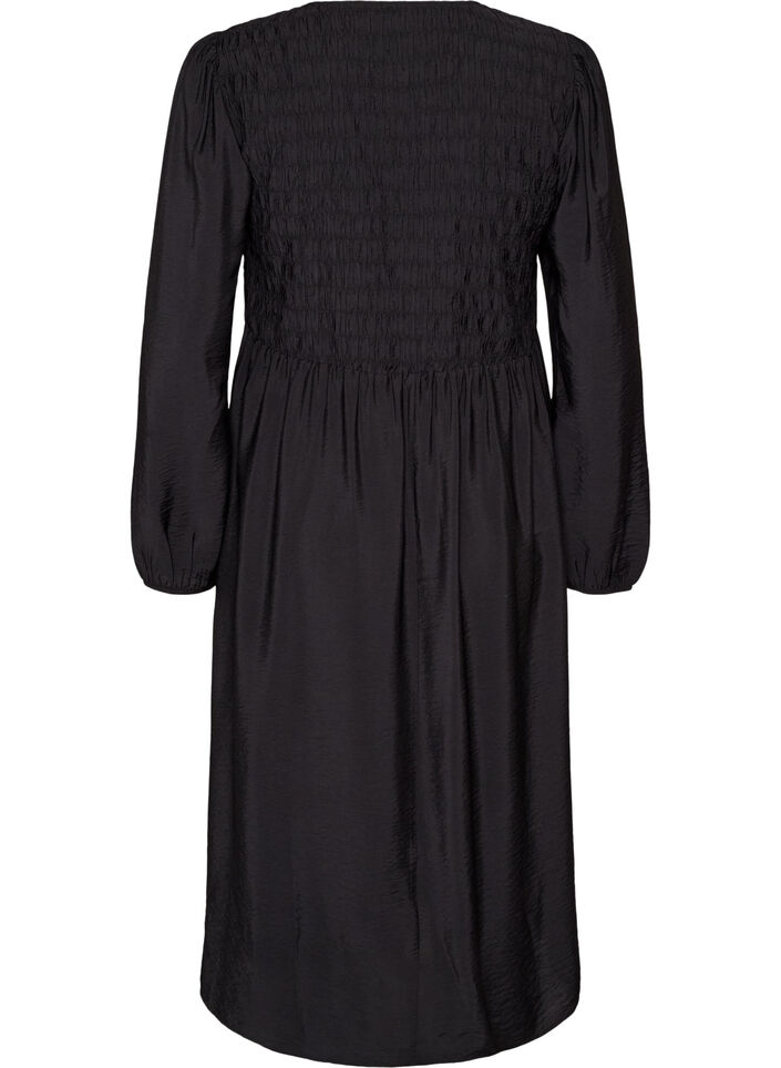 Robe midi en viscose avec smocks, Noir, Packshot image number 1