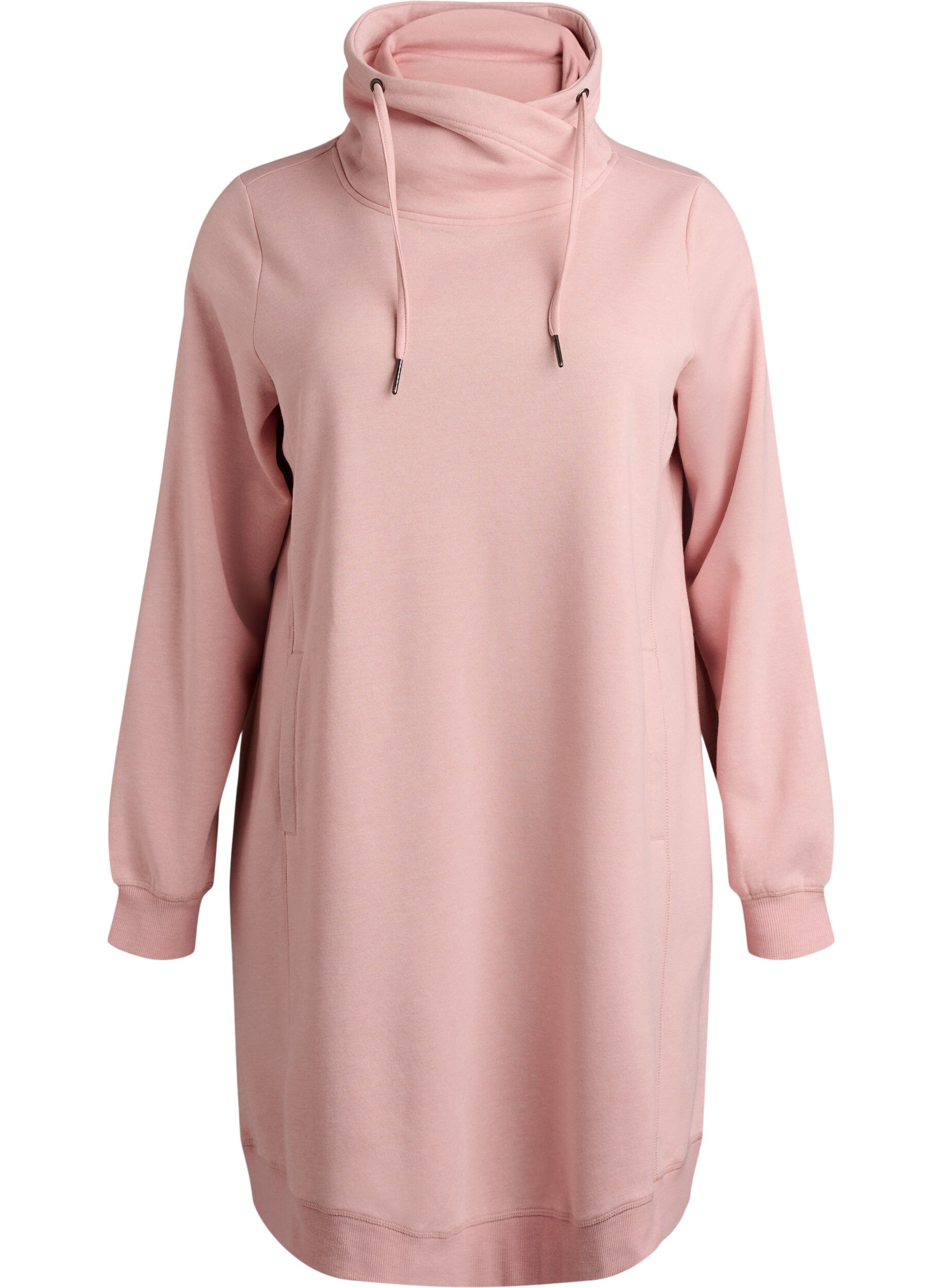 Zizzi FLASH - Robe sweat-shirt courte &agrave; col montant et poches, Rose poudr&eacute;e, Packshot image number 0