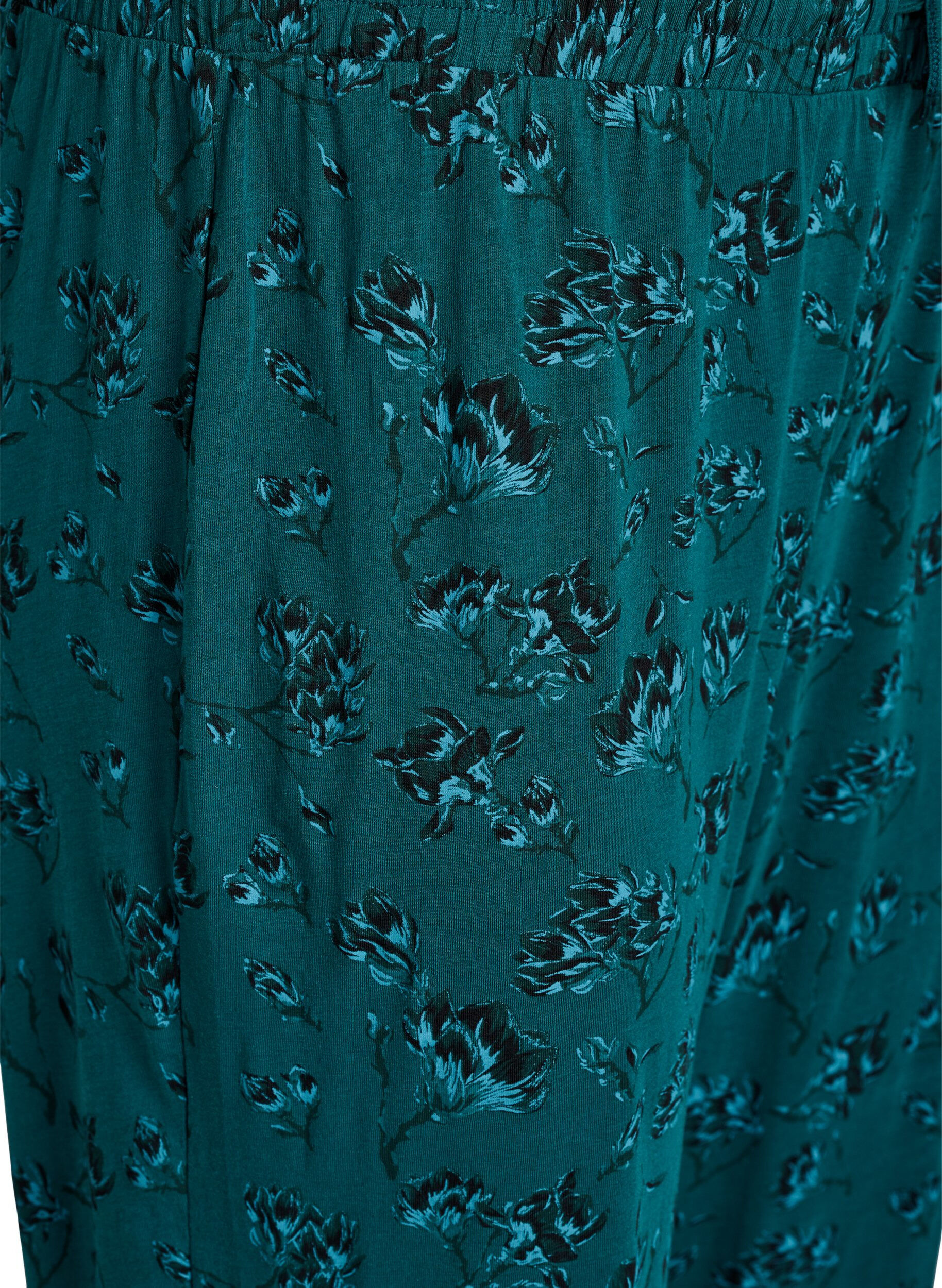 Zizzi Pantalon de pyjama en coton avec imprim&eacute;, Turquoise, Packshot image number 2