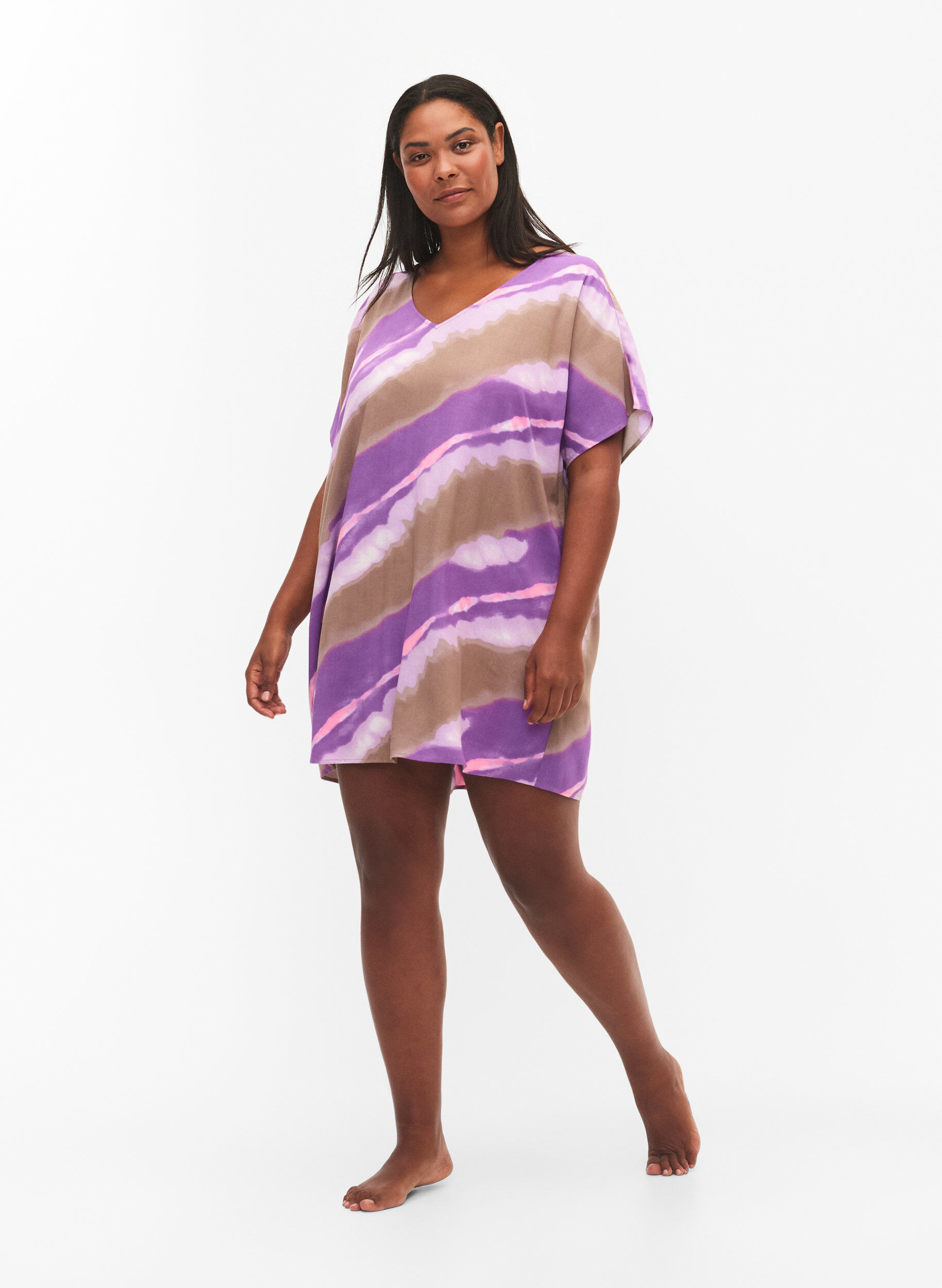 Zizzi Robe de plage imprim&eacute;e en viscose, Fantom Print, Model image number 2