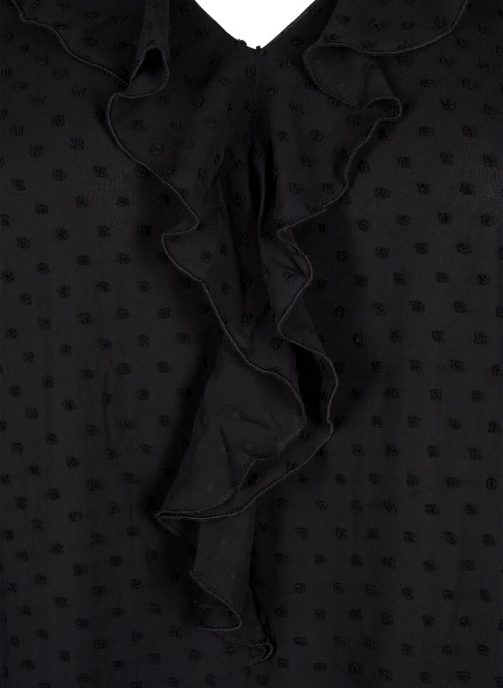 Tunique à jabots et à texture à pois, Black, Packshot image number 2