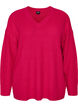Blouse longue en maille c&ocirc;tel&eacute;e avec col en V, Rose, Packshot image number 0