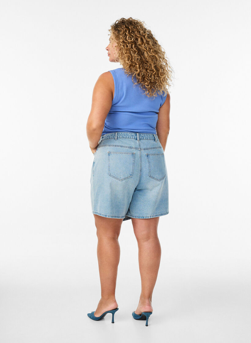 Short en denim effet portefeuille et taille haute, Bleu Clair, Model image number 2