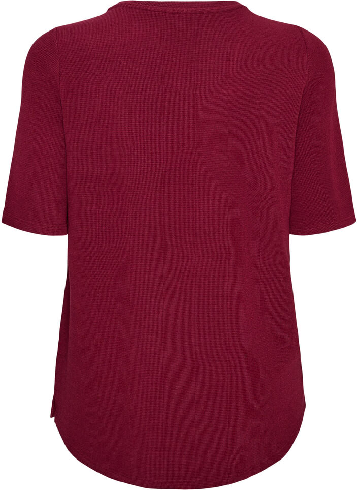 Blouse textur&eacute;e &agrave; manches coude, Bordeaux, Packshot image number 1