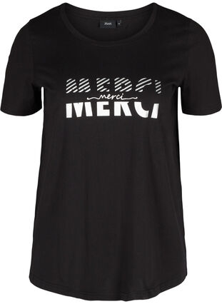 T-shirt en coton bio avec imprimé, Black Merci, Packshot image number 0