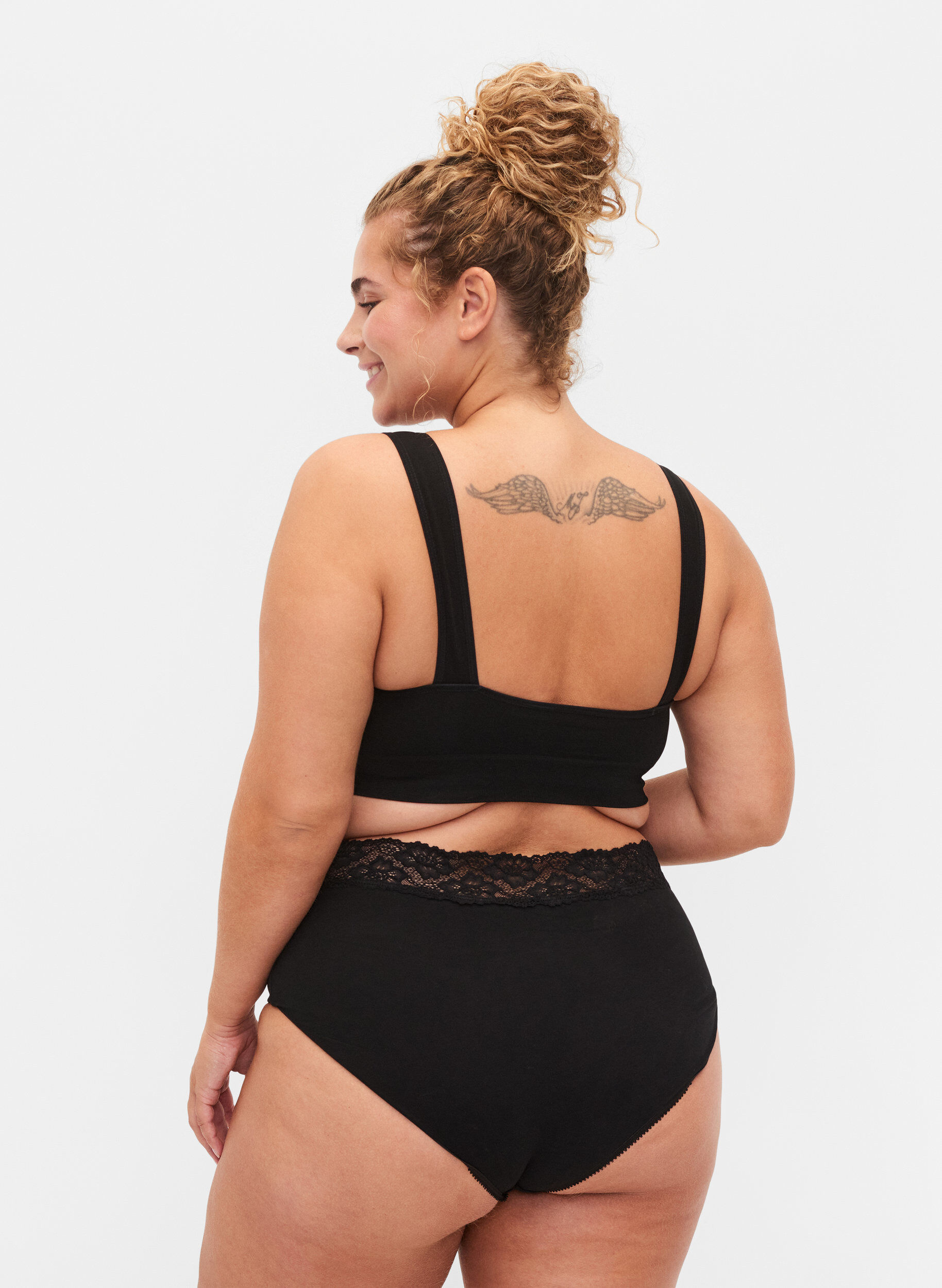 Zizzi Culotte en coton avec dentelle (2-pack), Noir, Model image number 1