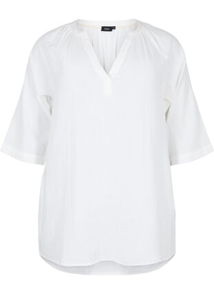 Tunique à manches 3/4 en coton, Bright White, Packshot image number 0