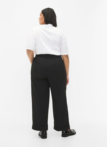 Pantalon taille haute avec pliage, Black, Model image number 1