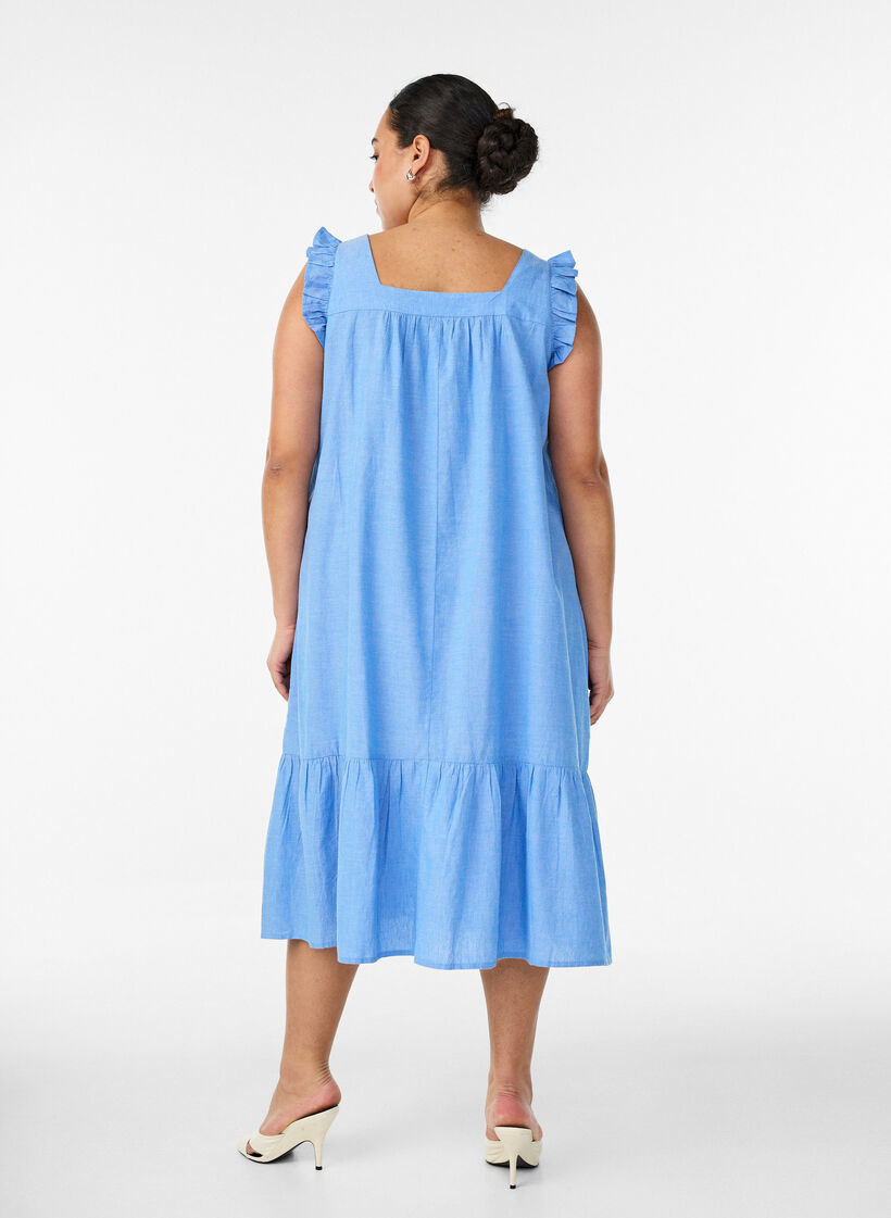 Robe midi en coton avec volants, Bleu Clair, Model image number 1