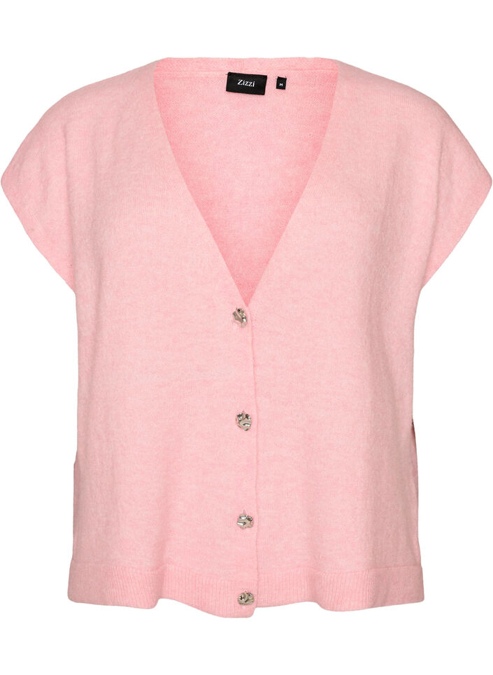Gilet en maille &agrave; col V avec boutons d&eacute;coratifs, Rose, Packshot image number 0