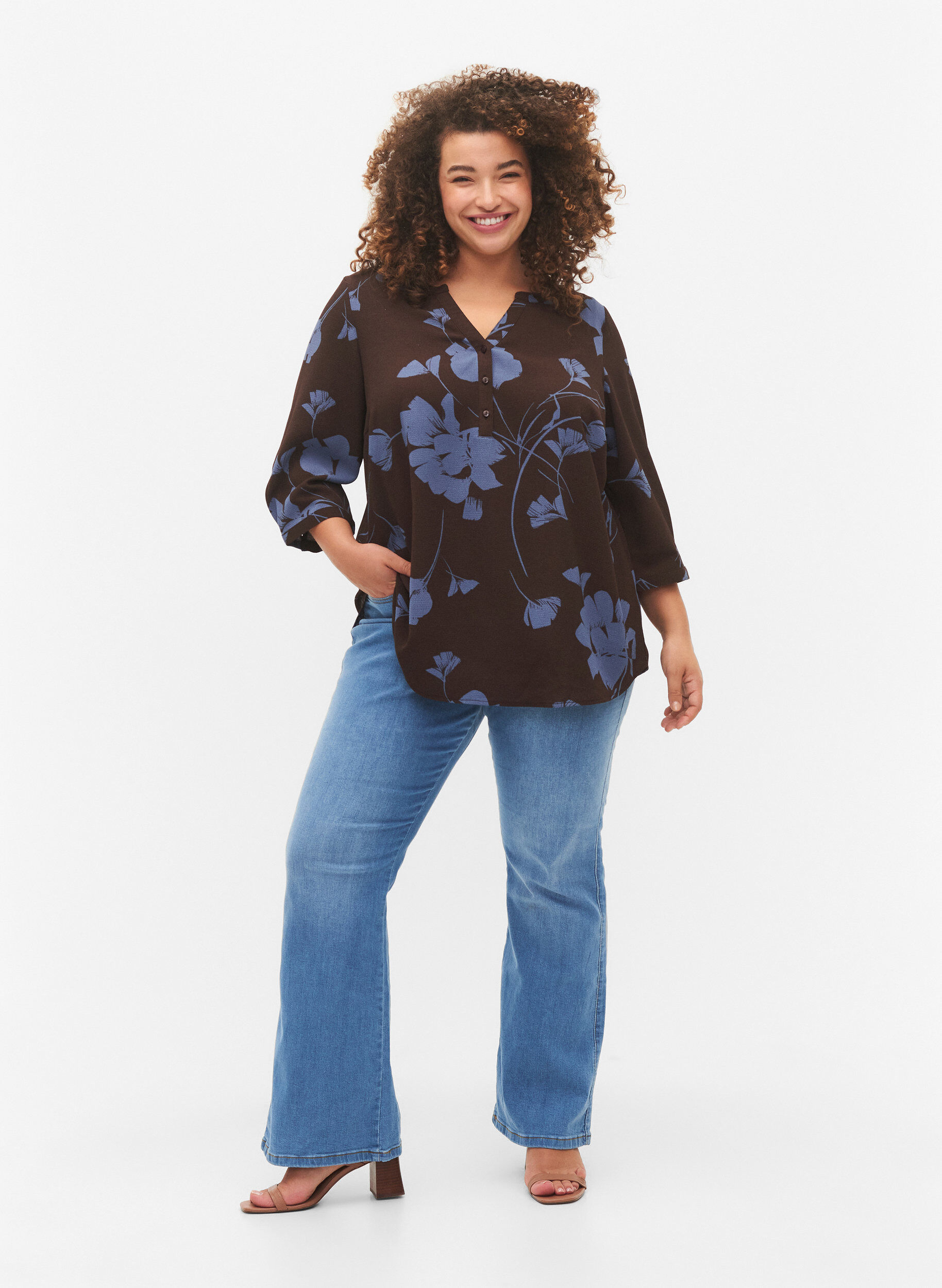 Zizzi Blouse &agrave; manches 3/4, Falcon Flower, Model image number 2