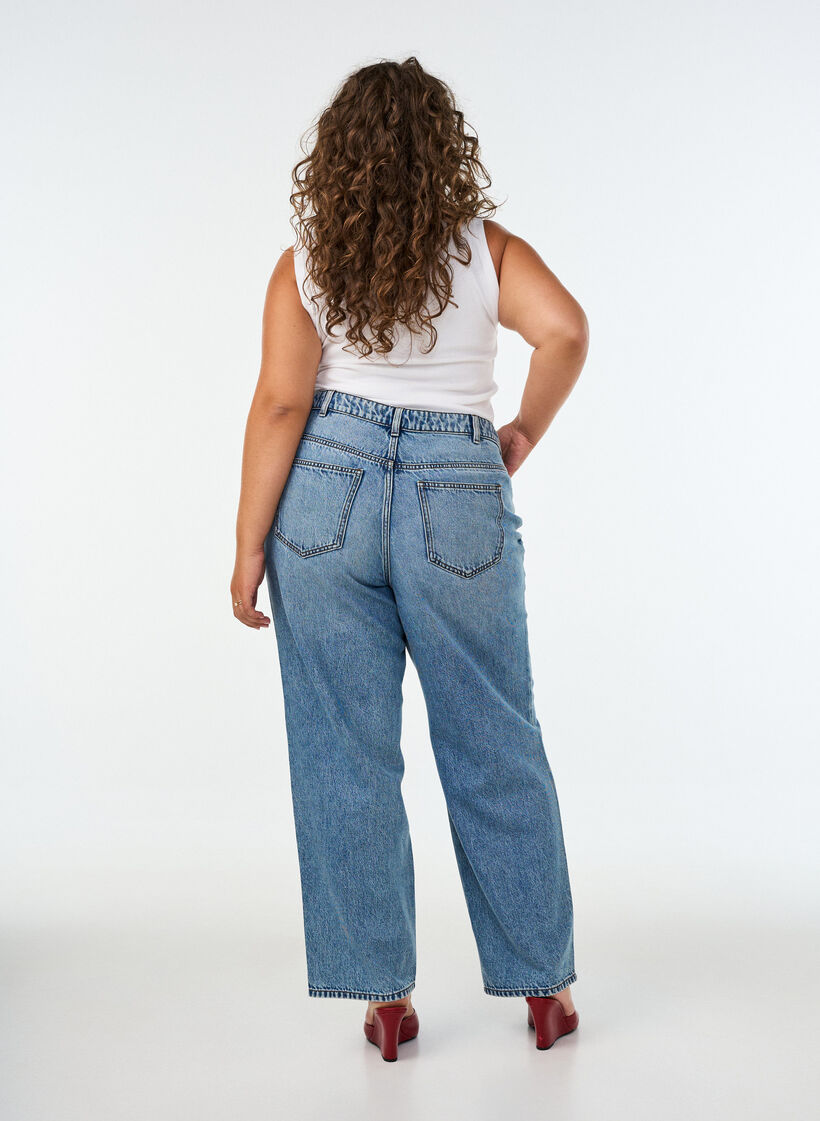 Jean Kiana &agrave; coupe droite et taille haute, Bleu, Model image number 1