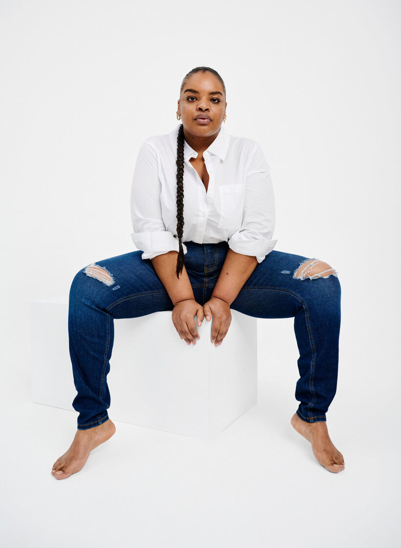 Jean Amy super mince avec destruction et taille haute, Dark blue, Image image number 1