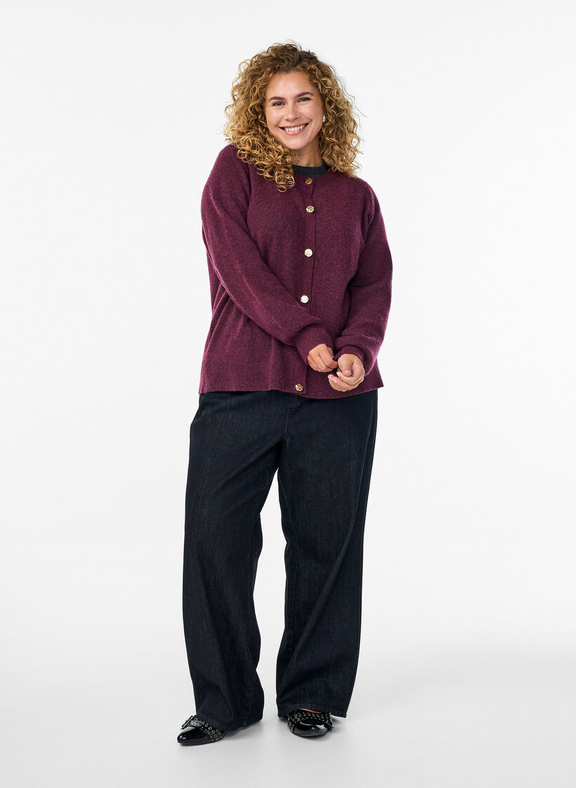 Cardigan en maille douce avec boutons dor&eacute;s, Bordeaux fonc&eacute;, Model image number 1