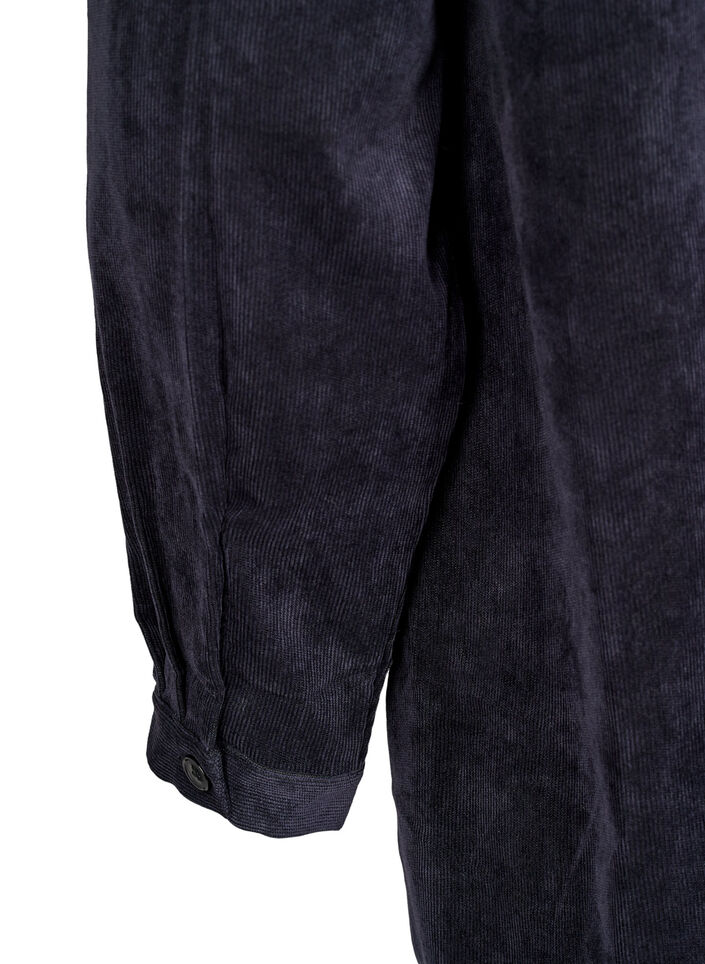 Robe-chemise longue en velours côtelé et à boutons, Black, Packshot image number 4