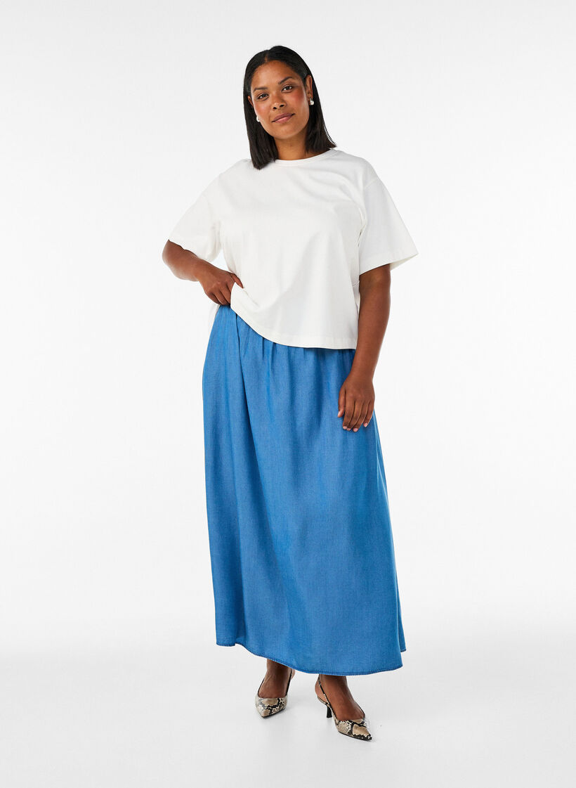 Jupe longue aspect denim en lyocell TENCEL&trade;, Bleu, Model image number 0