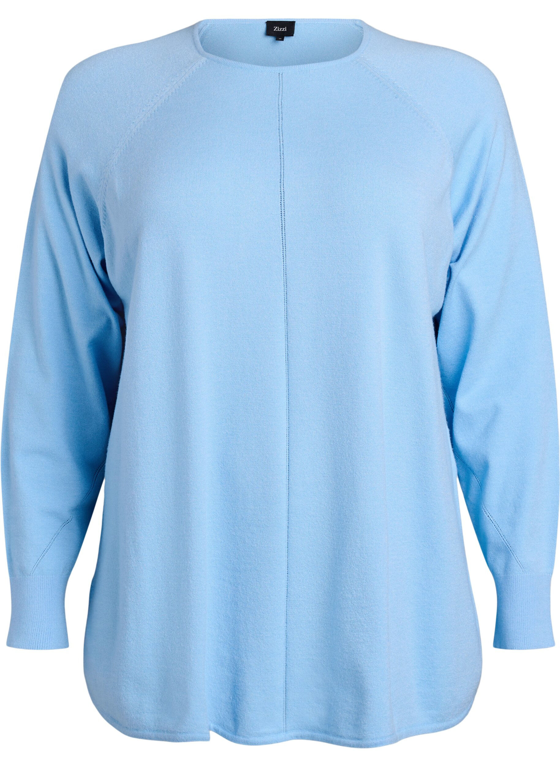 ZizziBlouse en maille &agrave; col rond et motif tricot&eacute;, Bleu Clair, Packshot image number 0