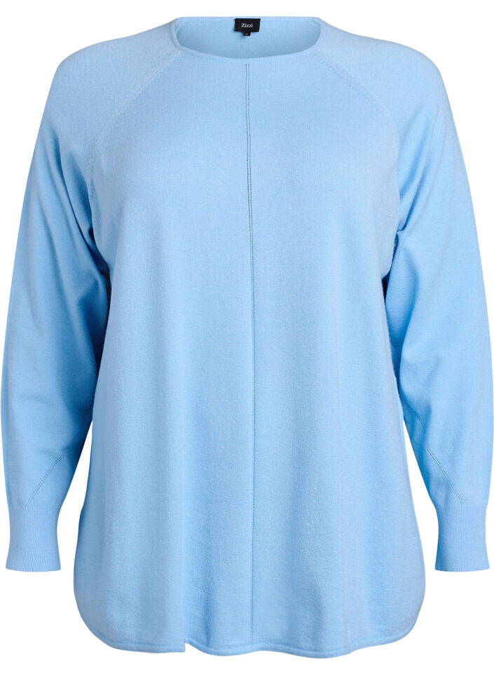 Blouse en maille &agrave; col rond et motif tricot&eacute;, Bleu Clair, Packshot image number 0