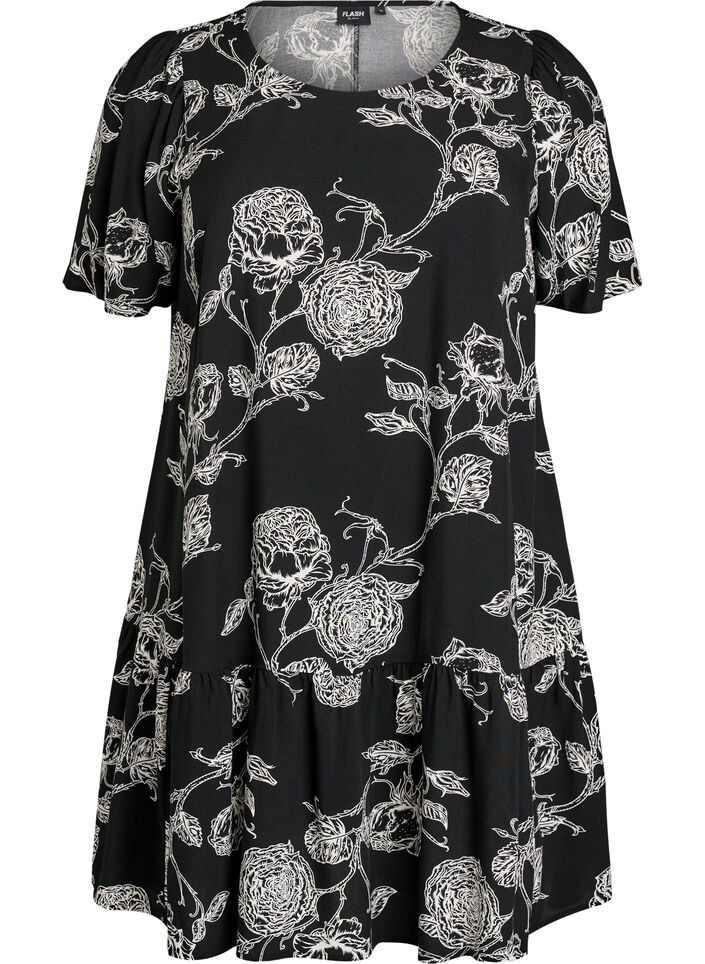 Robe en viscose avec d&eacute;coupe, Noir, Packshot image number 0