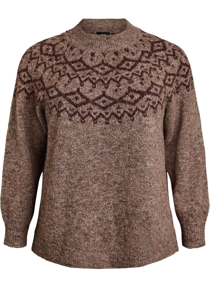 Pull &agrave; motifs nordiques, Marron, Packshot image number 0