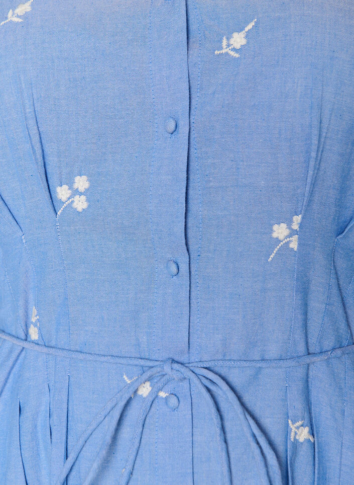 Robe chemise en coton avec des fleurs brod&eacute;es, Bleu Clair, Packshot image number 2