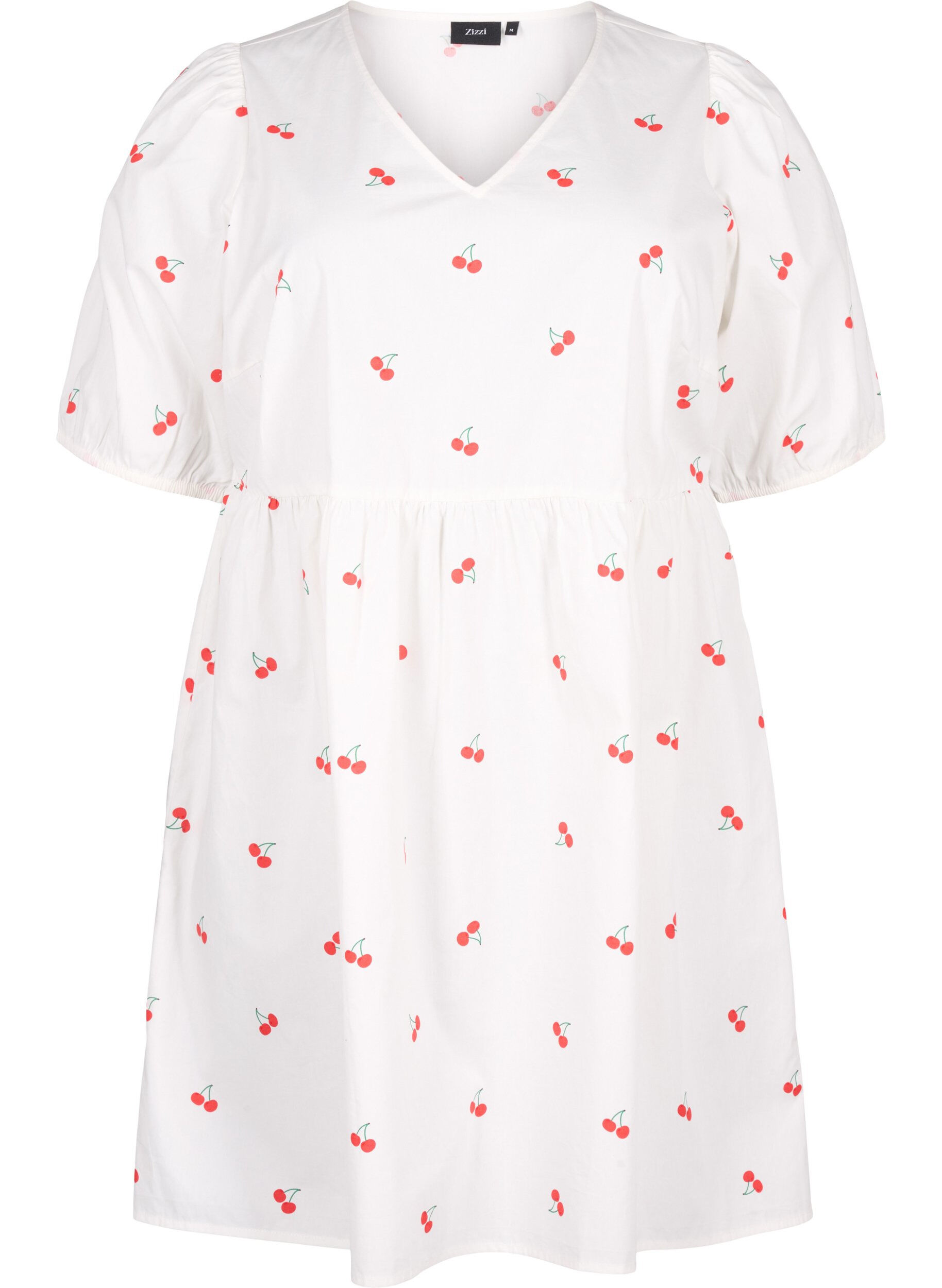 Zizzi Robe en trap&egrave;ze avec imprim&eacute; cerise, B. White/Cherry, Packshot image number 0