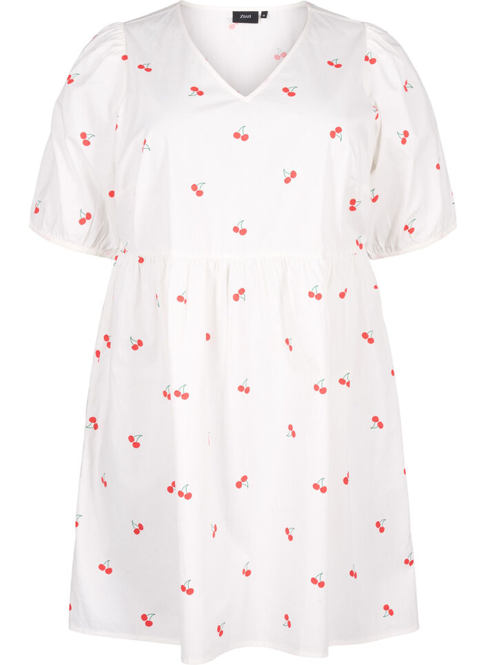 Robe en trapèze avec imprimé cerise, B. White/Cherry, Packshot image number 0