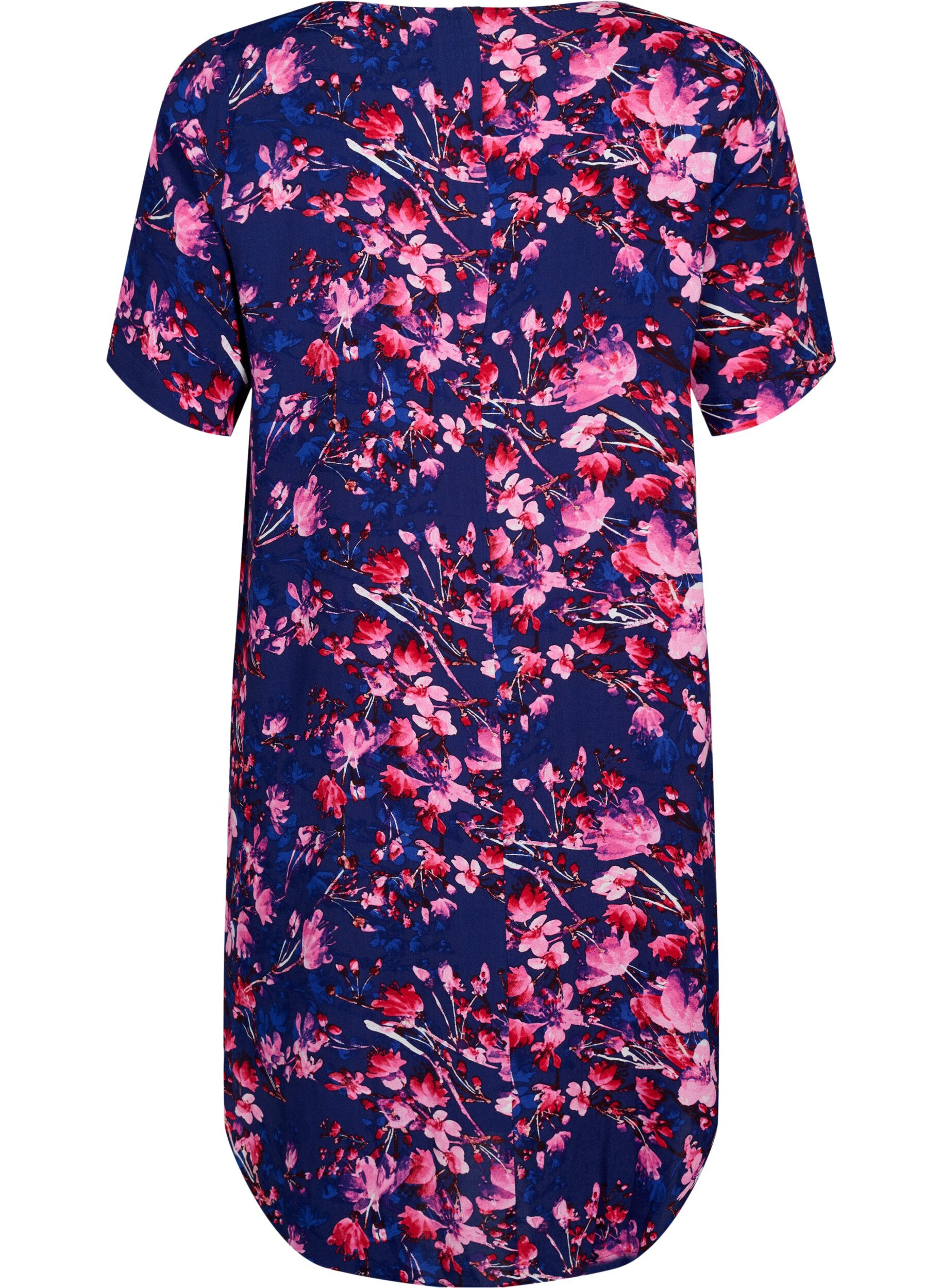 Zizzi Robe midi en viscose avec imprim&eacute; floral, B. Blue Pink Flower, Packshot image number 1