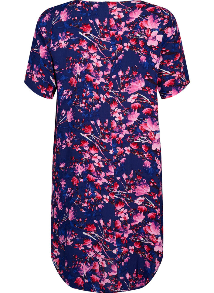 Robe midi en viscose avec imprimé floral, B. Blue Pink Flower, Packshot image number 1
